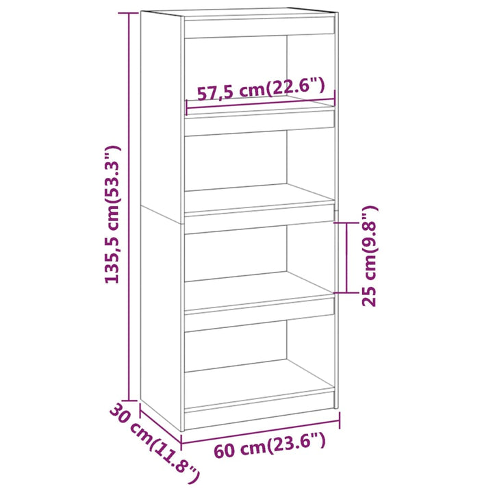 Boekenkast/kamerscherm 60x30x135,5 cm massief grenenhout wit