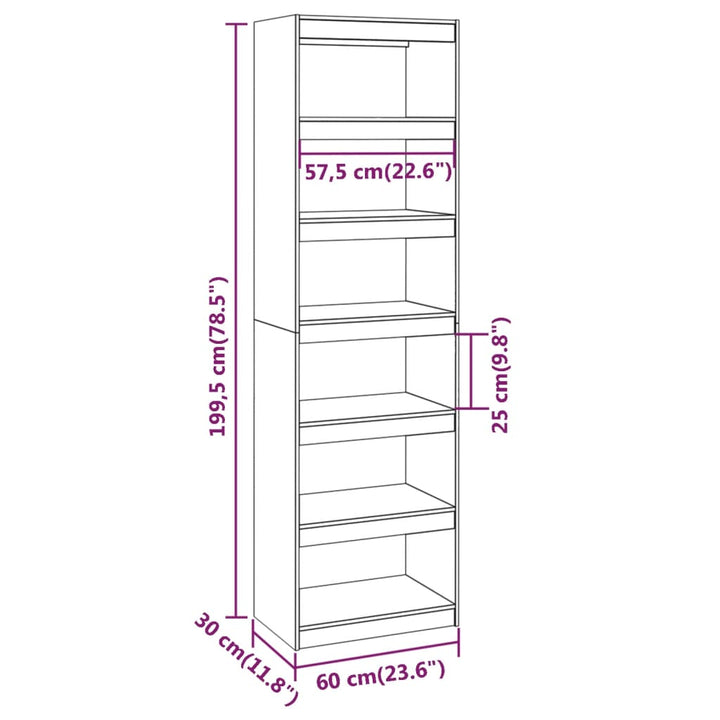 Boekenkast/kamerscherm 60x30x199,5 cm massief grenenhout