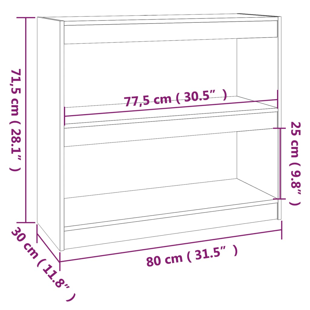 Boekenkast/kamerscherm 80x30x71,5 cm massief grenenhout