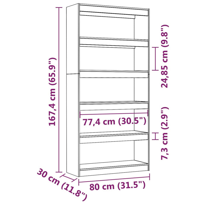 Boekenkast/kamerscherm 80x30x167,4 cm massief grenenhout