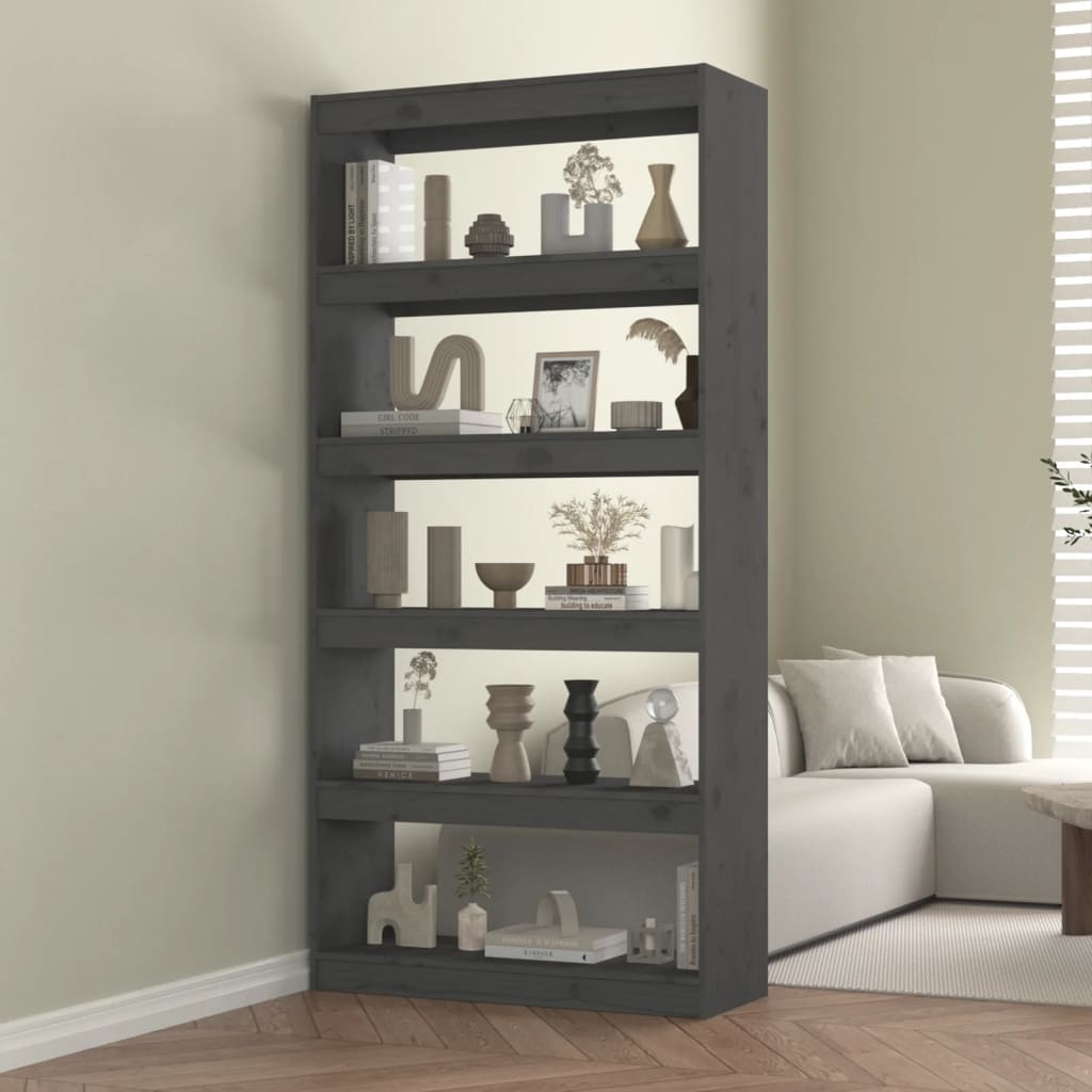 Boekenkast/kamerscherm 80x30x167,4 cm massief grenenhout grijs