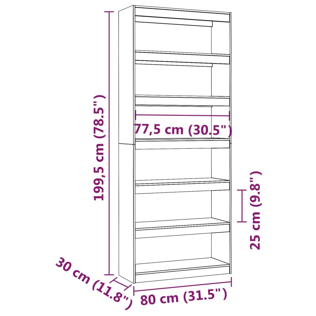 Boekenkast/kamerscherm 80x30x199,5 cm massief grenenhout