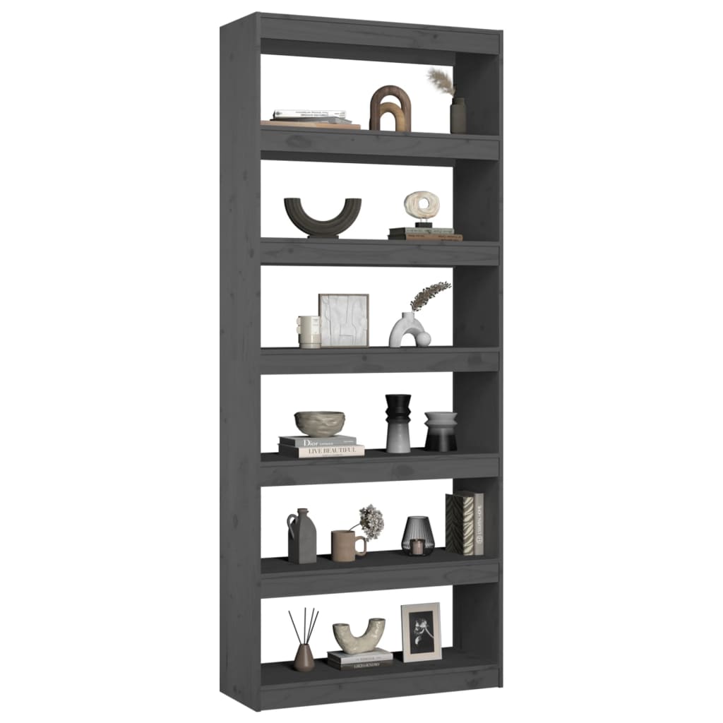 Boekenkast/kamerscherm 80x30x199,5 cm massief grenenhout grijs