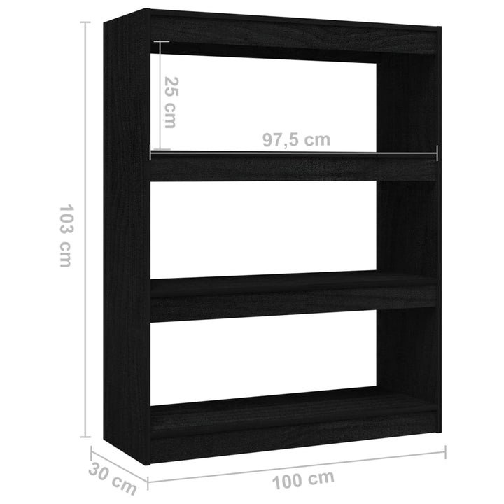 Boekenkast/kamerscherm 100x30x103 cm massief grenenhout zwart