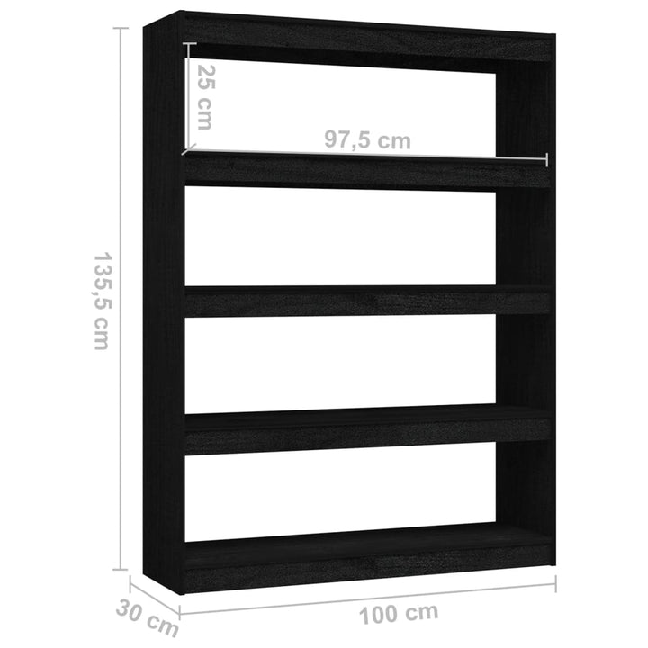 Boekenkast/kamerscherm 100x30x135,5 cm massief grenenhout zwart