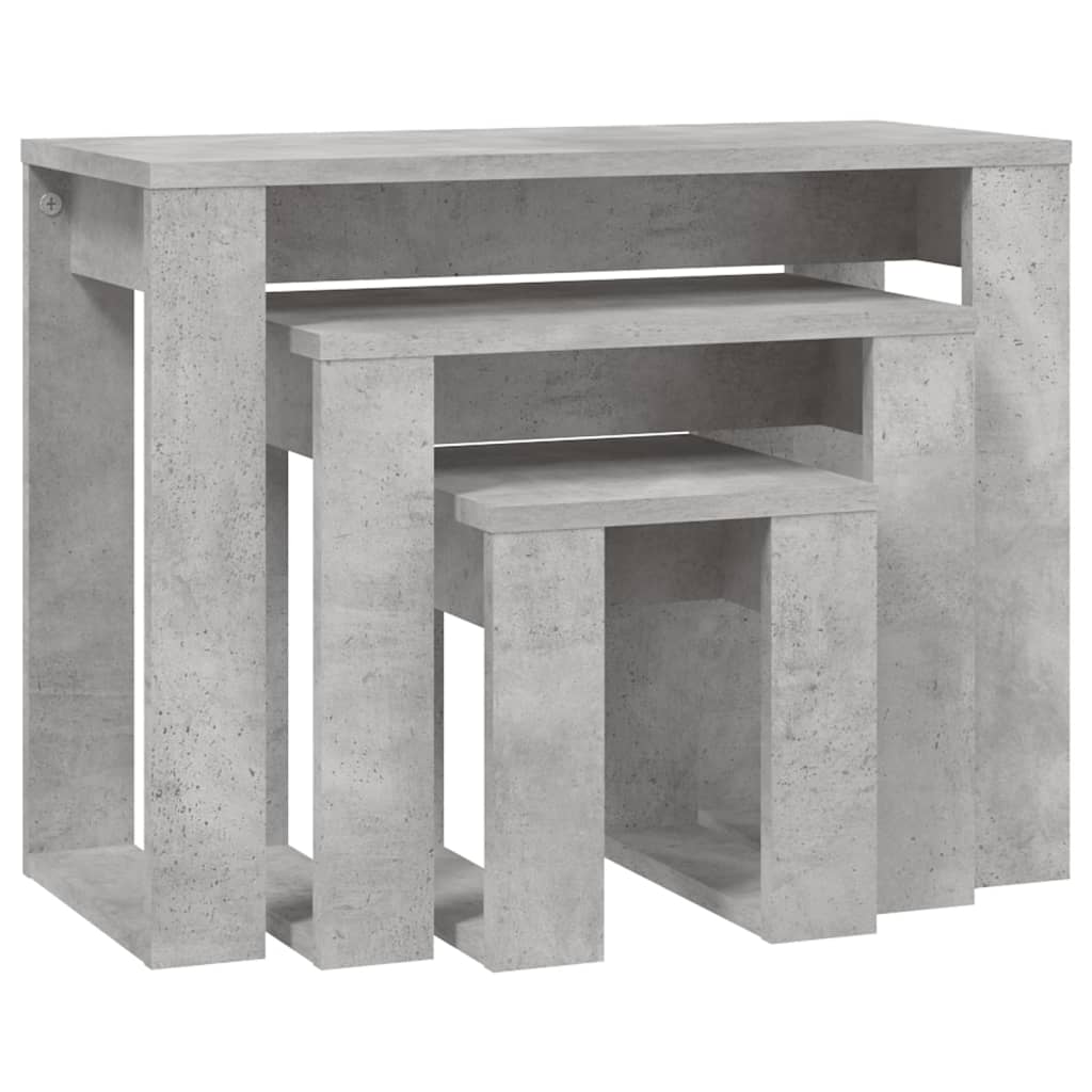 3-delige Tafeltjesset bewerkt hout betongrijs