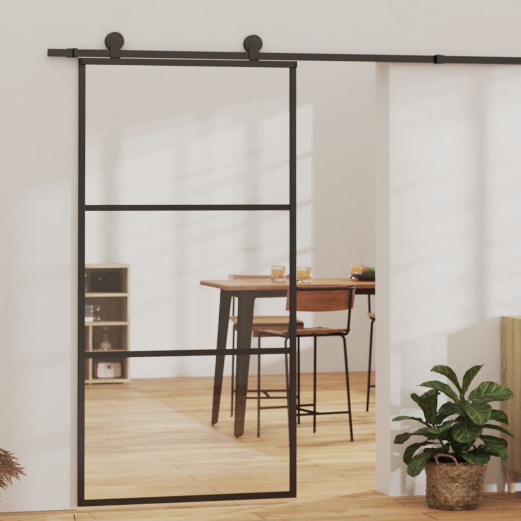 Schuifdeur met beslag 102x205 cm aluminium en ESG-glas