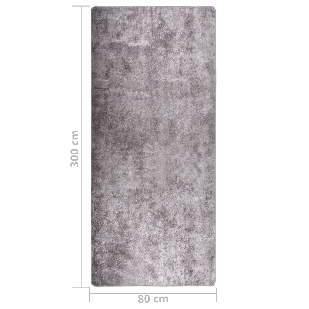 Vloerkleed wasbaar anti-slip 80x300 cm grijs