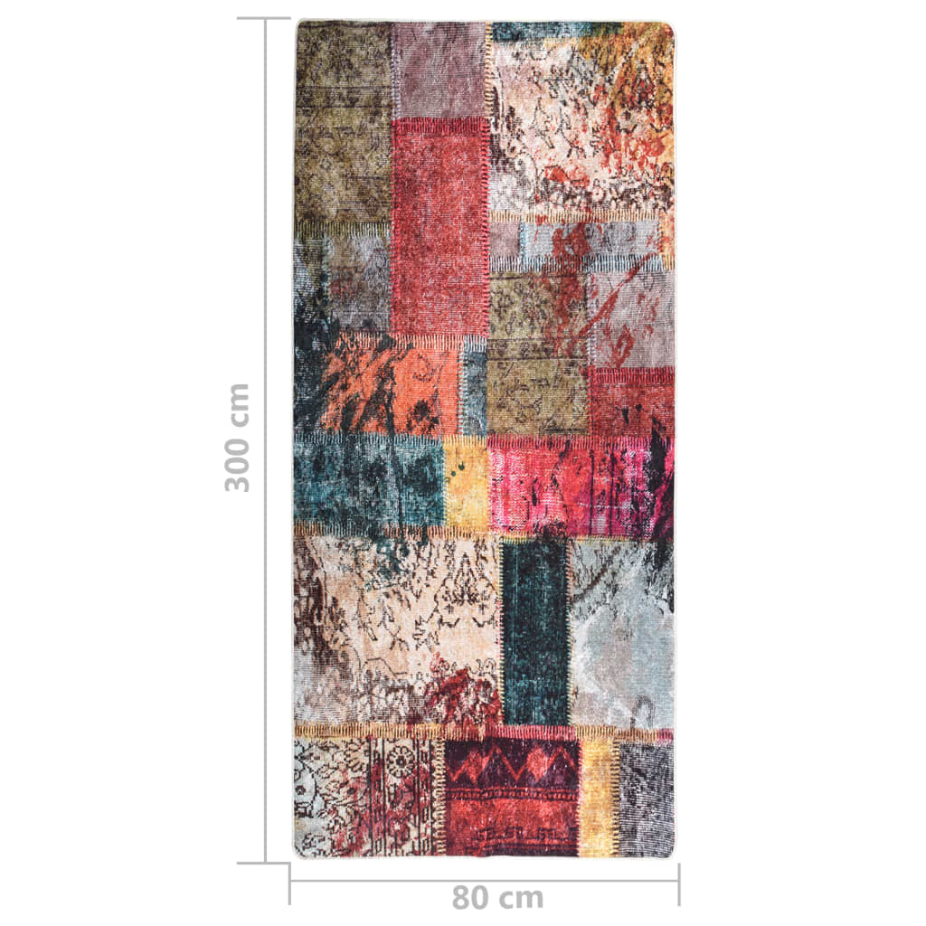Vloerkleed wasbaar anti-slip patchwork 80x300 cm meerkleurig