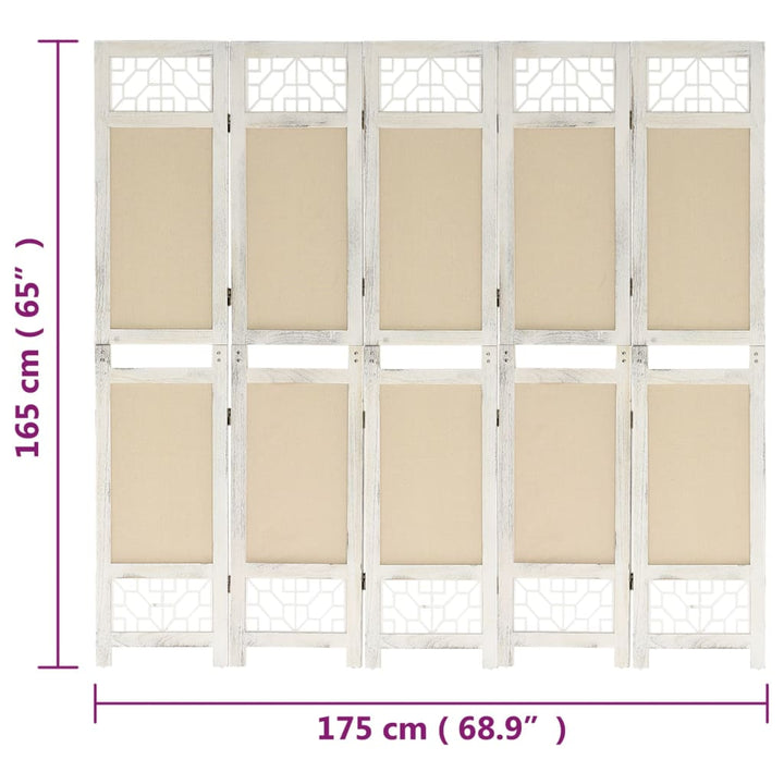 Kamerscherm met 5 panelen 175x165 cm stof crèmekleurig