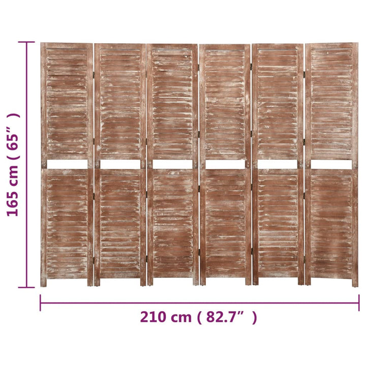 Kamerscherm 6 panelen 210x165 cm massief paulowniahout bruin