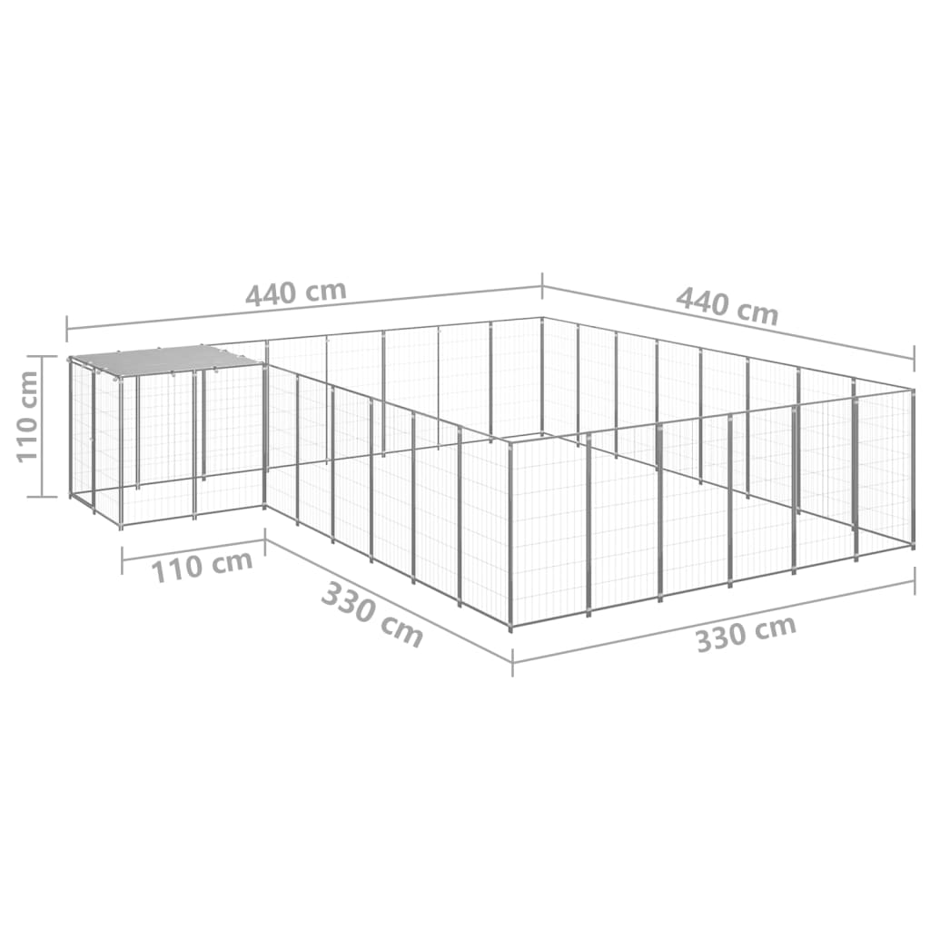 Hondenkennel 15,73 m² staal zilverkleurig