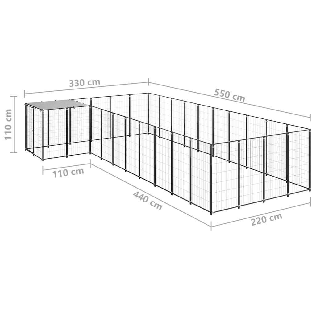 Hondenkennel 13,31 m² staal zwart