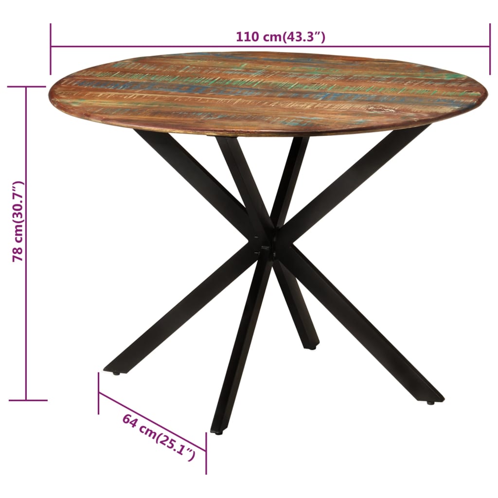 Eettafel ø˜110x78 cm massief gerecycled hout en staal