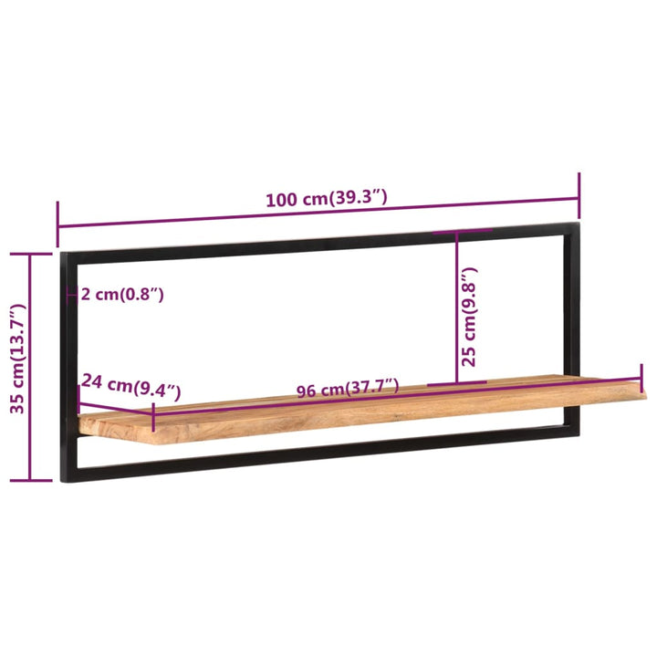 Wandschappen 2 st 100x24x35 cm massief acaciahout en staal