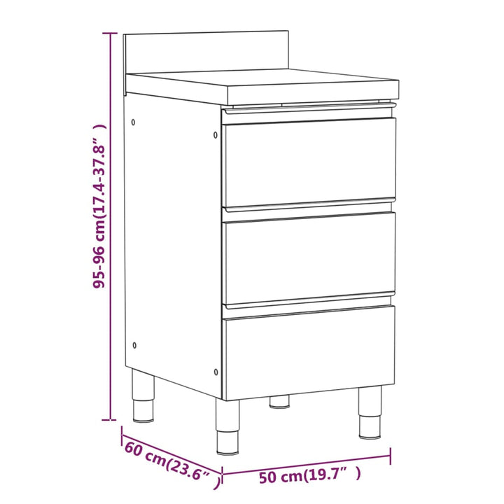 Keukenkasten commercieel 3 st roestvrij staal