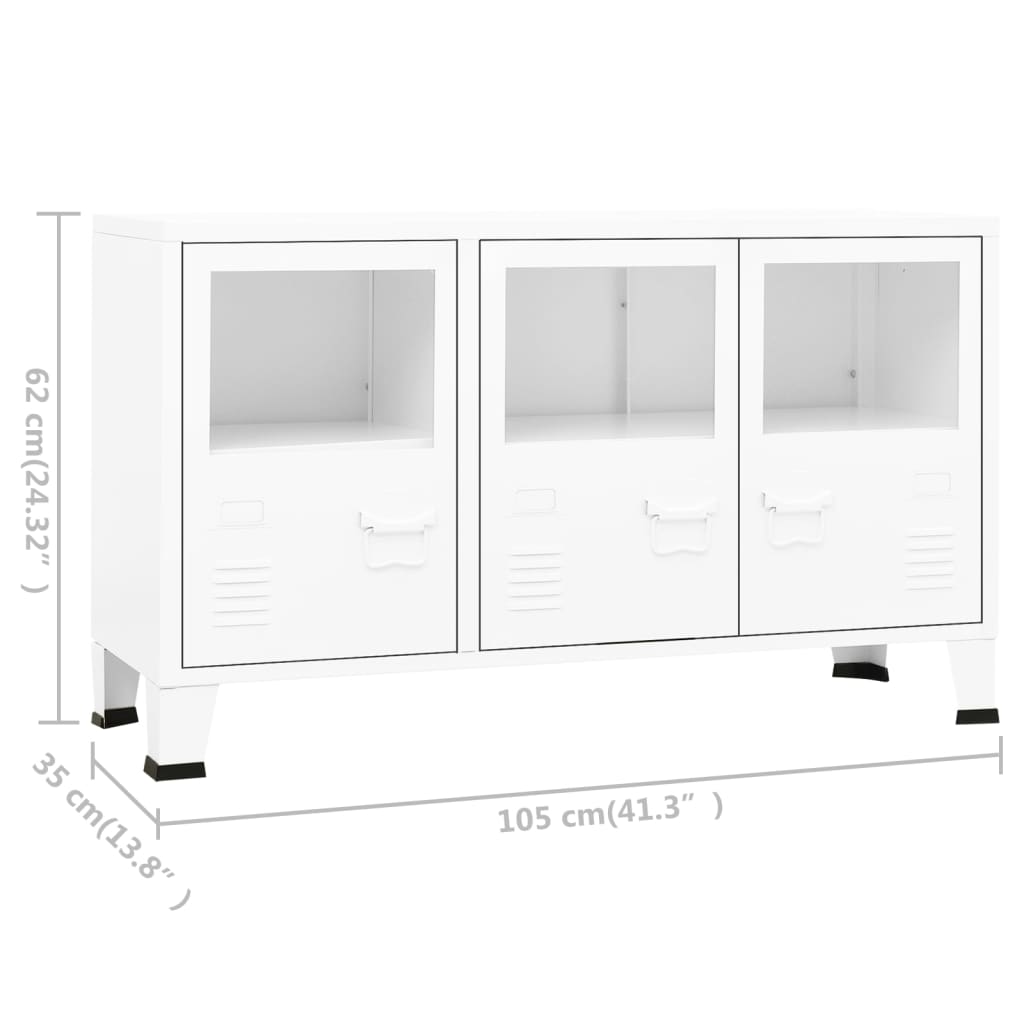 Dressoir 105x35x62 cm metaal en glas wit