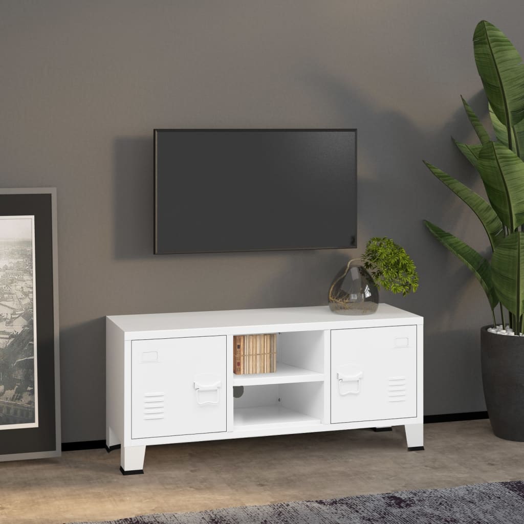 Tv-meubel industrieel 105x35x42 cm metaal wit