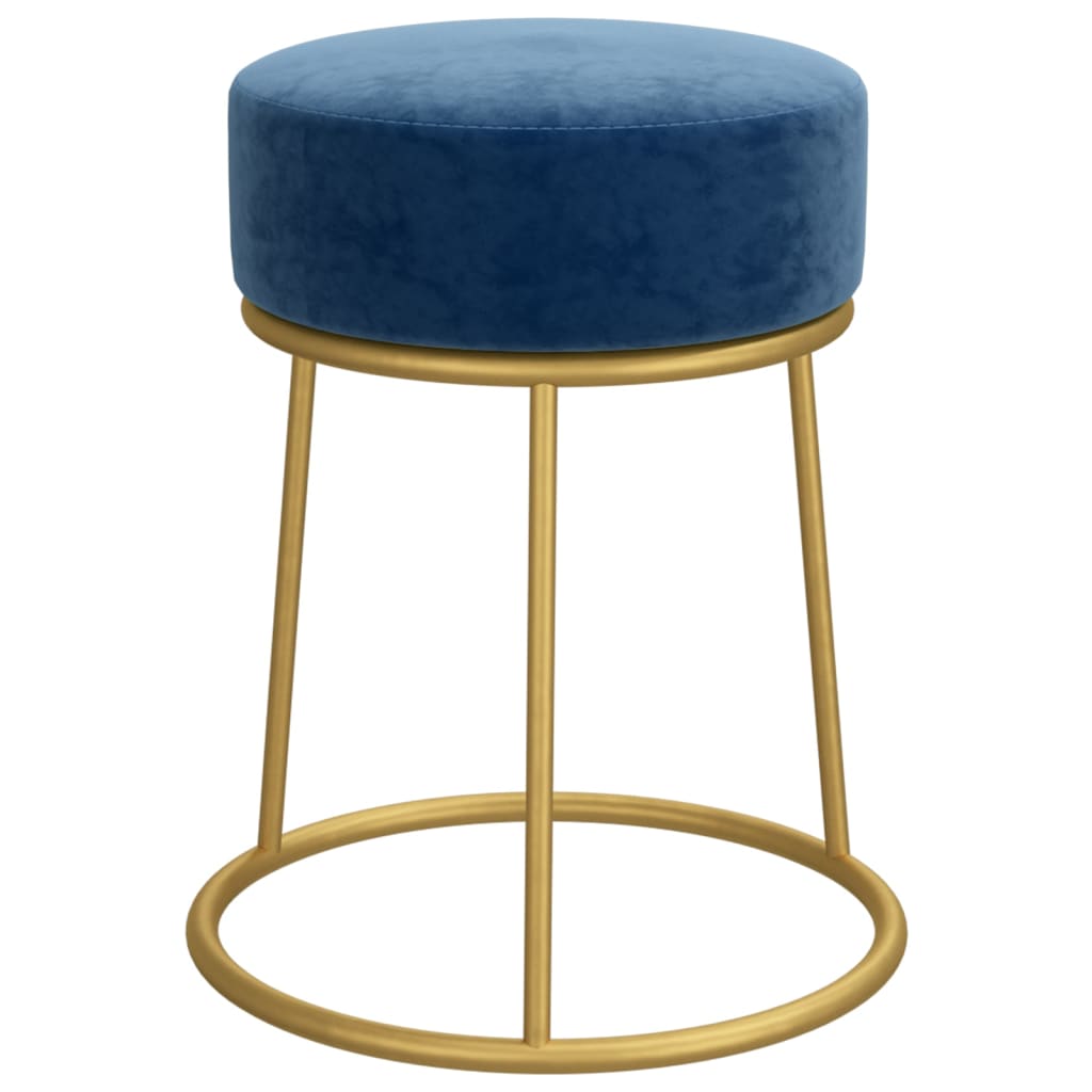 Hocker rond fluweel blauw