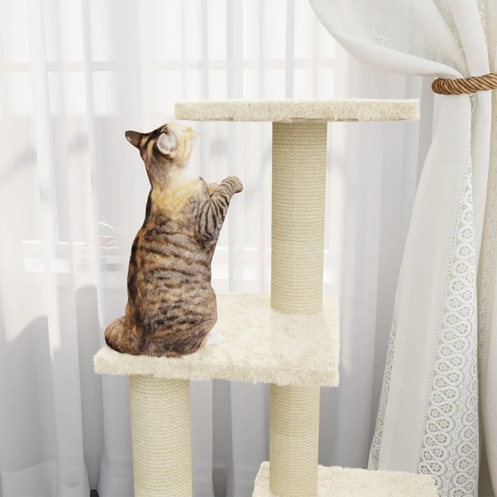 Kattenmeubel met sisal krabpalen 92 cm crèmekleurig
