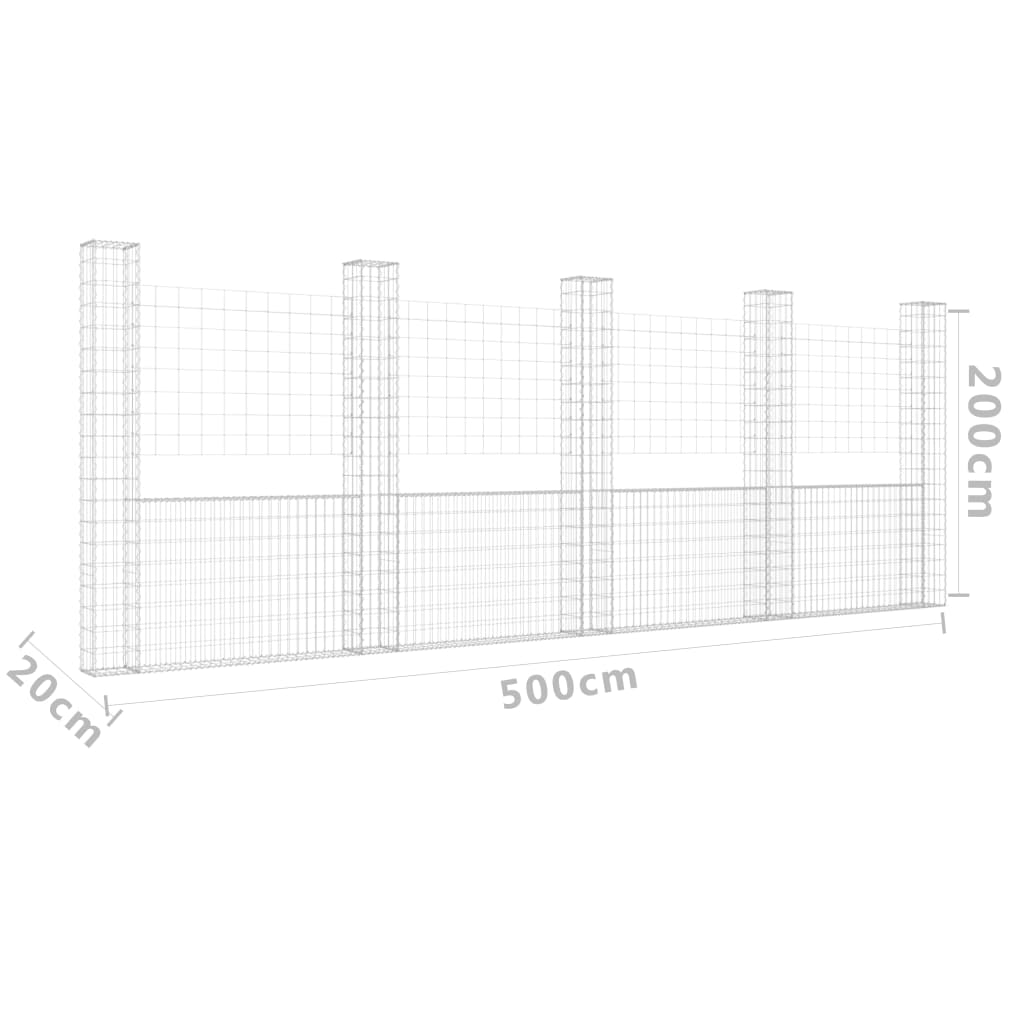 Schanskorf U-vormig met 5 palen 500x20x200 cm ijzer