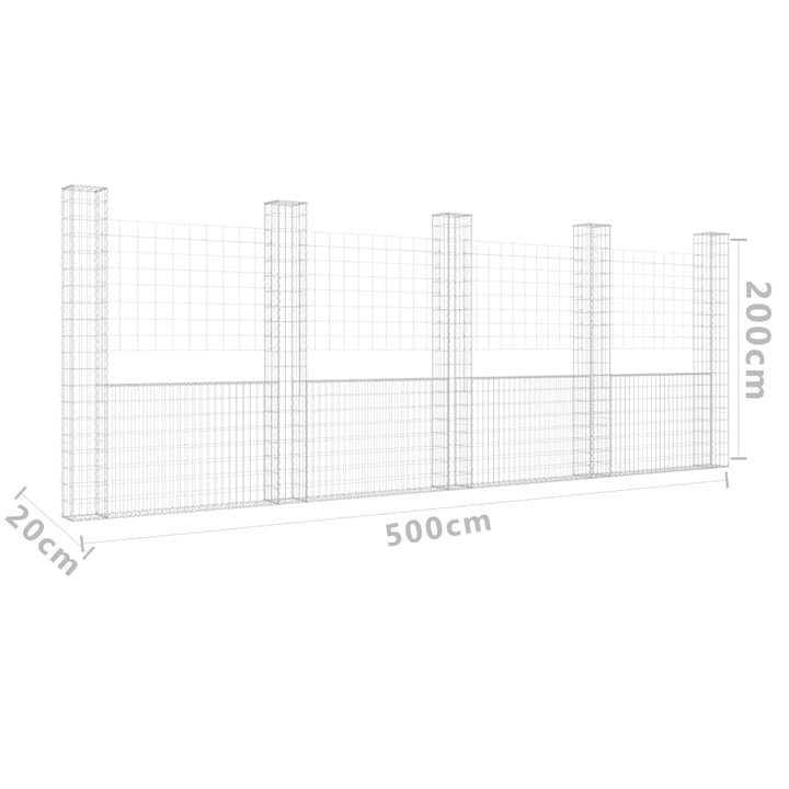 Schanskorf U-vormig met 5 palen 500x20x200 cm ijzer