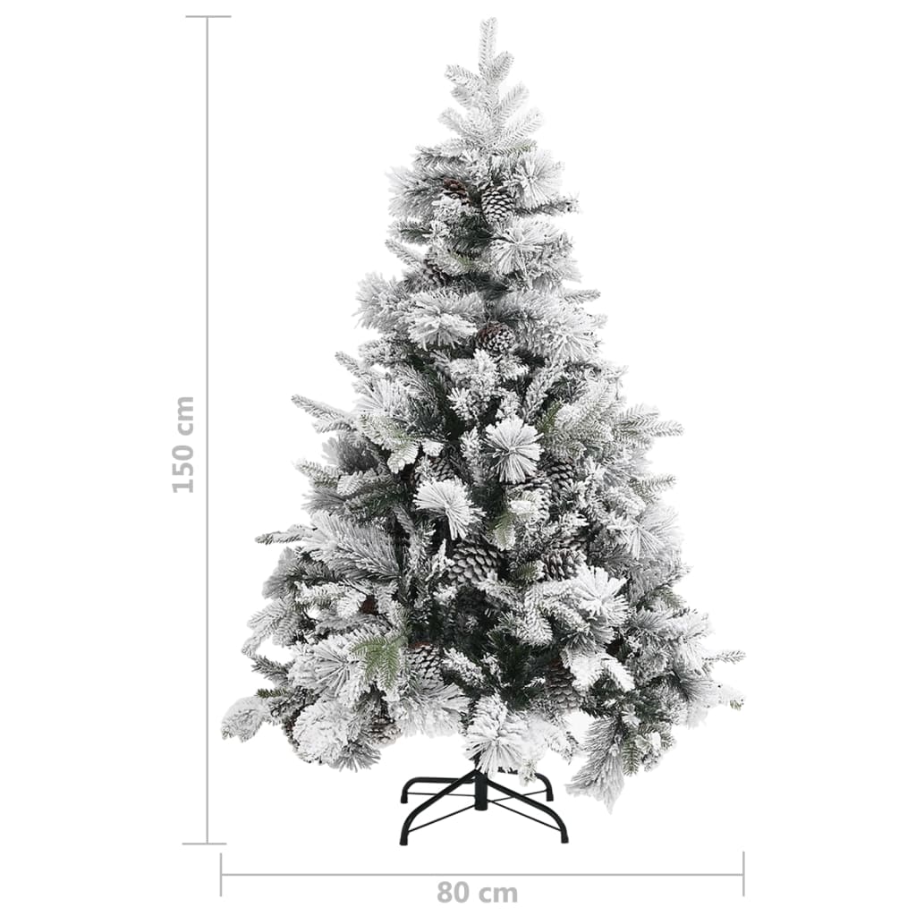 Kerstboom met dennenappels en sneeuw 150 cm PVC en PE
