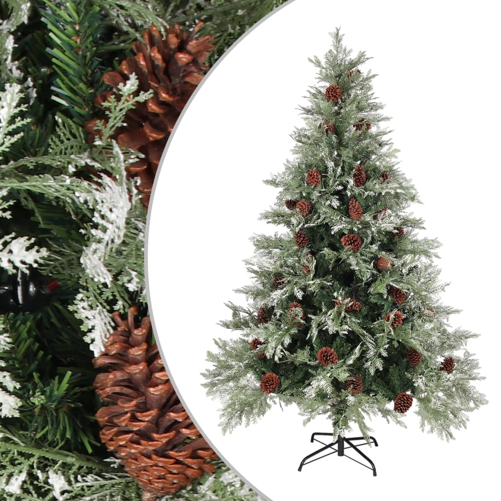 Kerstboom met dennenappels 150 cm PVC en PE groen en wit