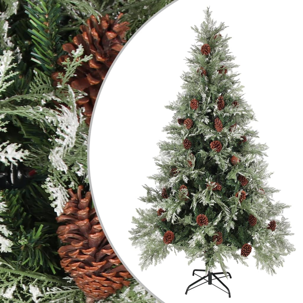 Kerstboom met dennenappels 195 cm PVC en PE groen en wit
