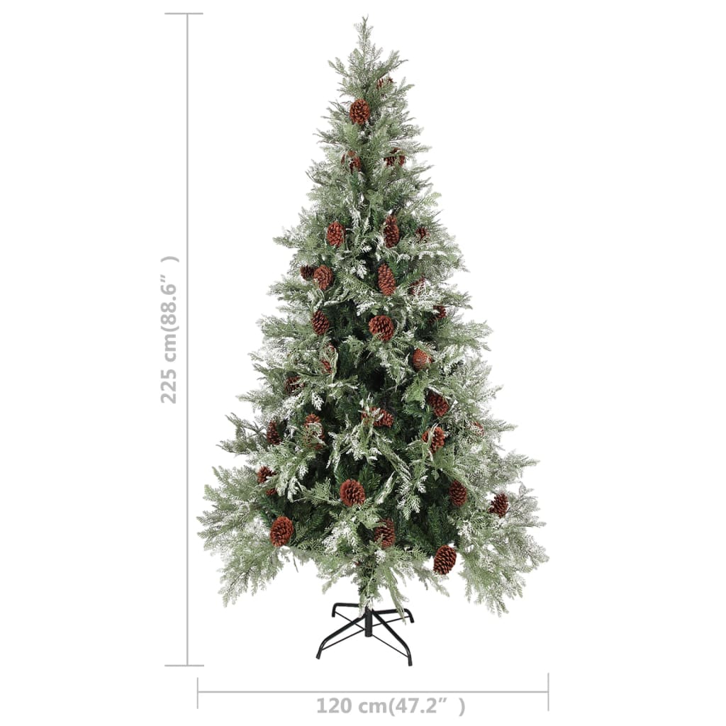 Kerstboom met dennenappels 225 cm PVC en PE groen en wit