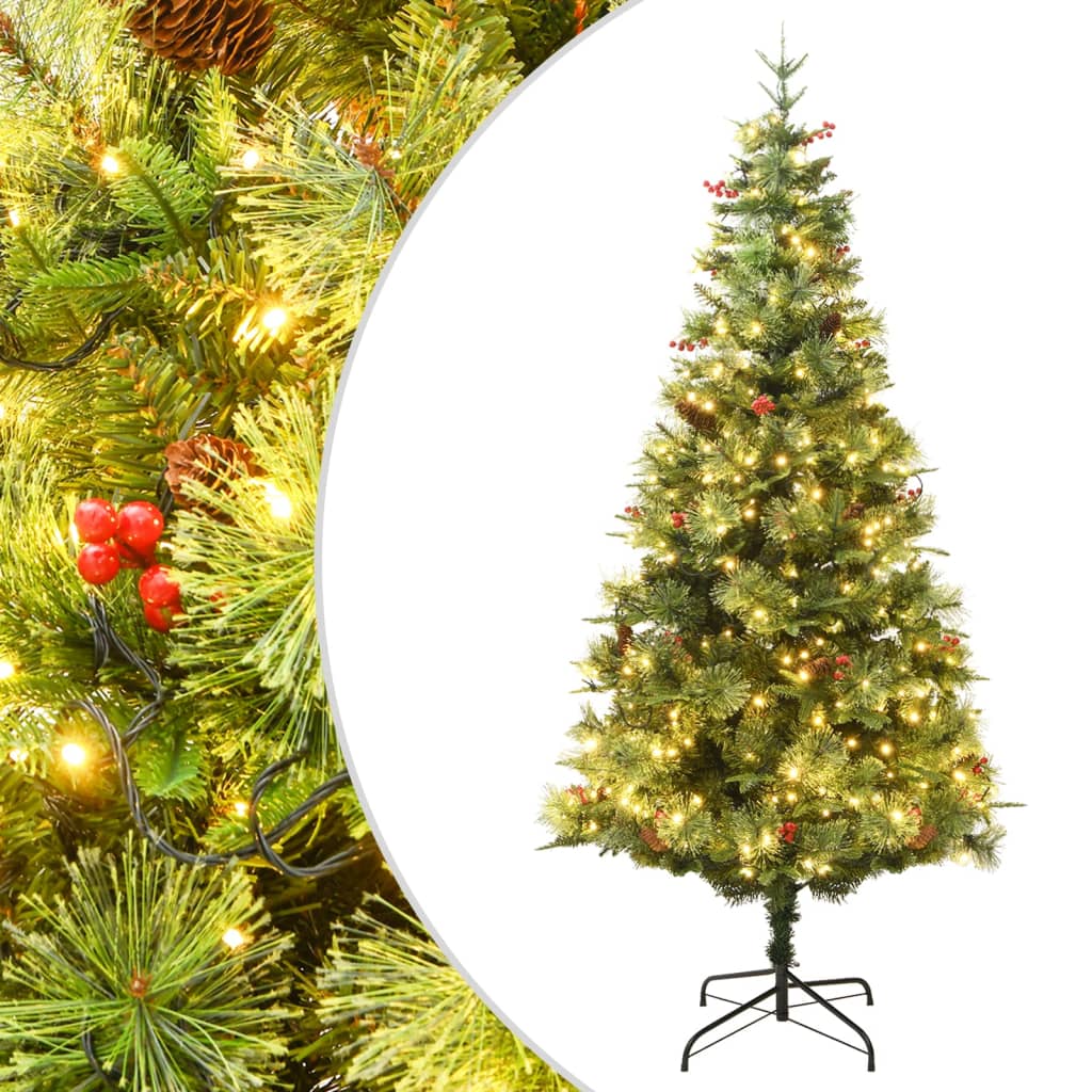 Kerstboom met LED's en dennenappels 120 cm PVC en PE groen