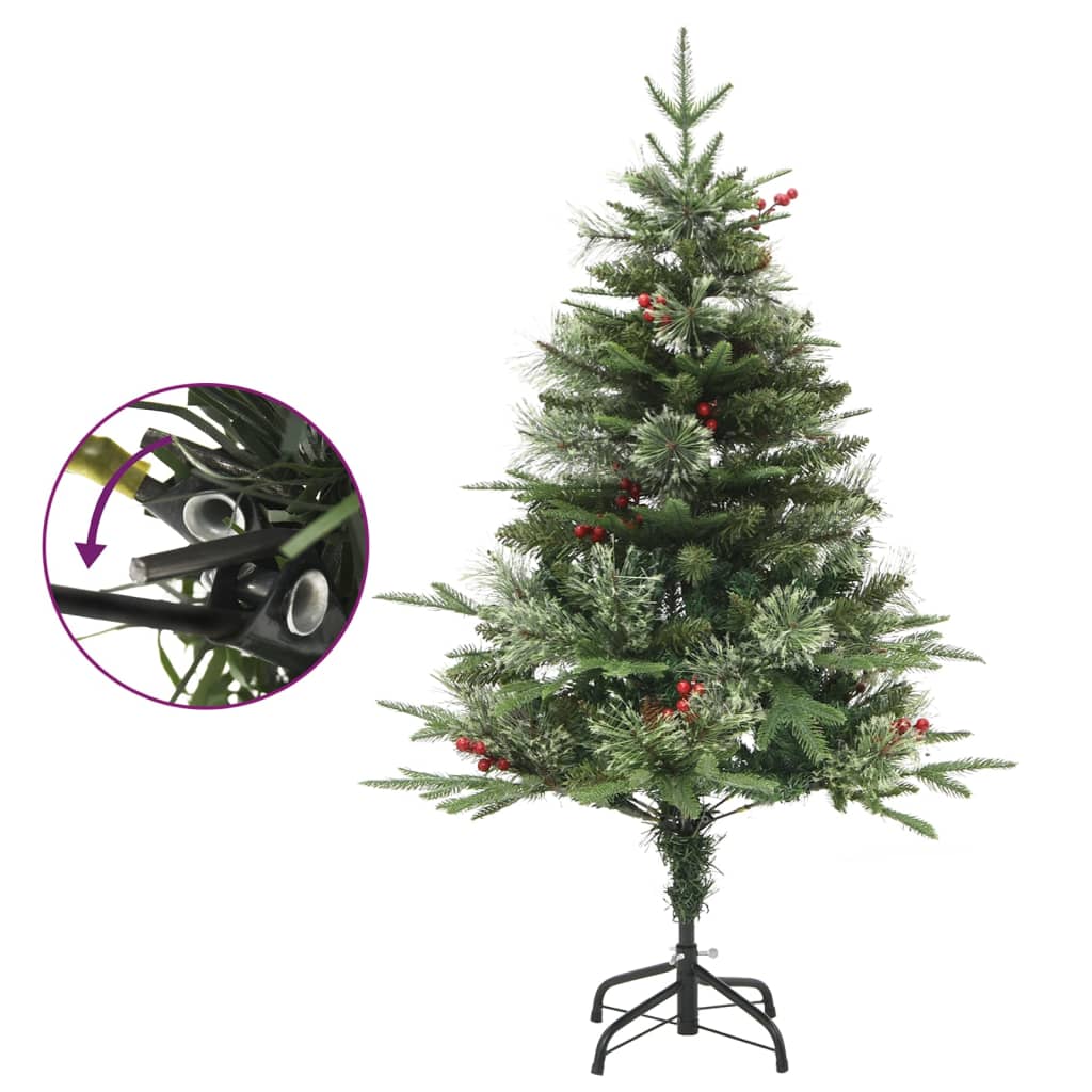 Kerstboom met LED's en dennenappels 150 cm PVC en PE groen