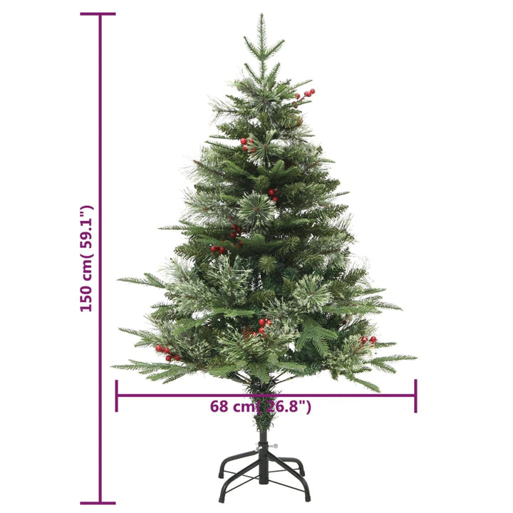 Kerstboom met LED's en dennenappels 150 cm PVC en PE groen