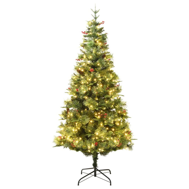 Kerstboom met LED's en dennenappels 195 cm PVC en PE groen