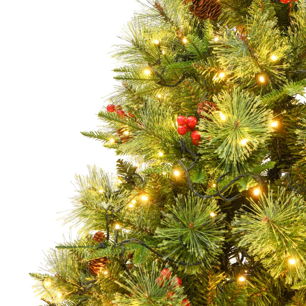 Kerstboom met LED's en dennenappels 195 cm PVC en PE groen