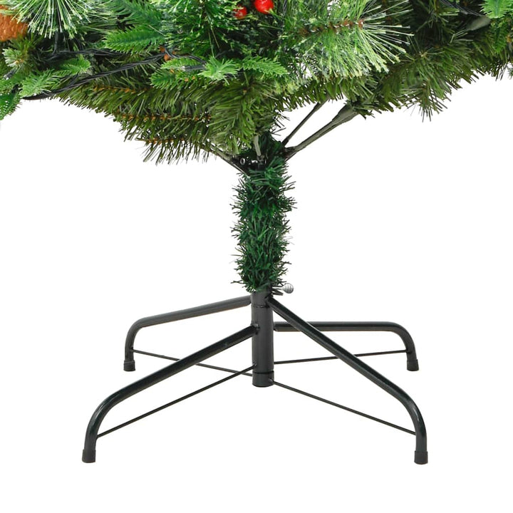 Kerstboom met LED's en dennenappels 195 cm PVC en PE groen