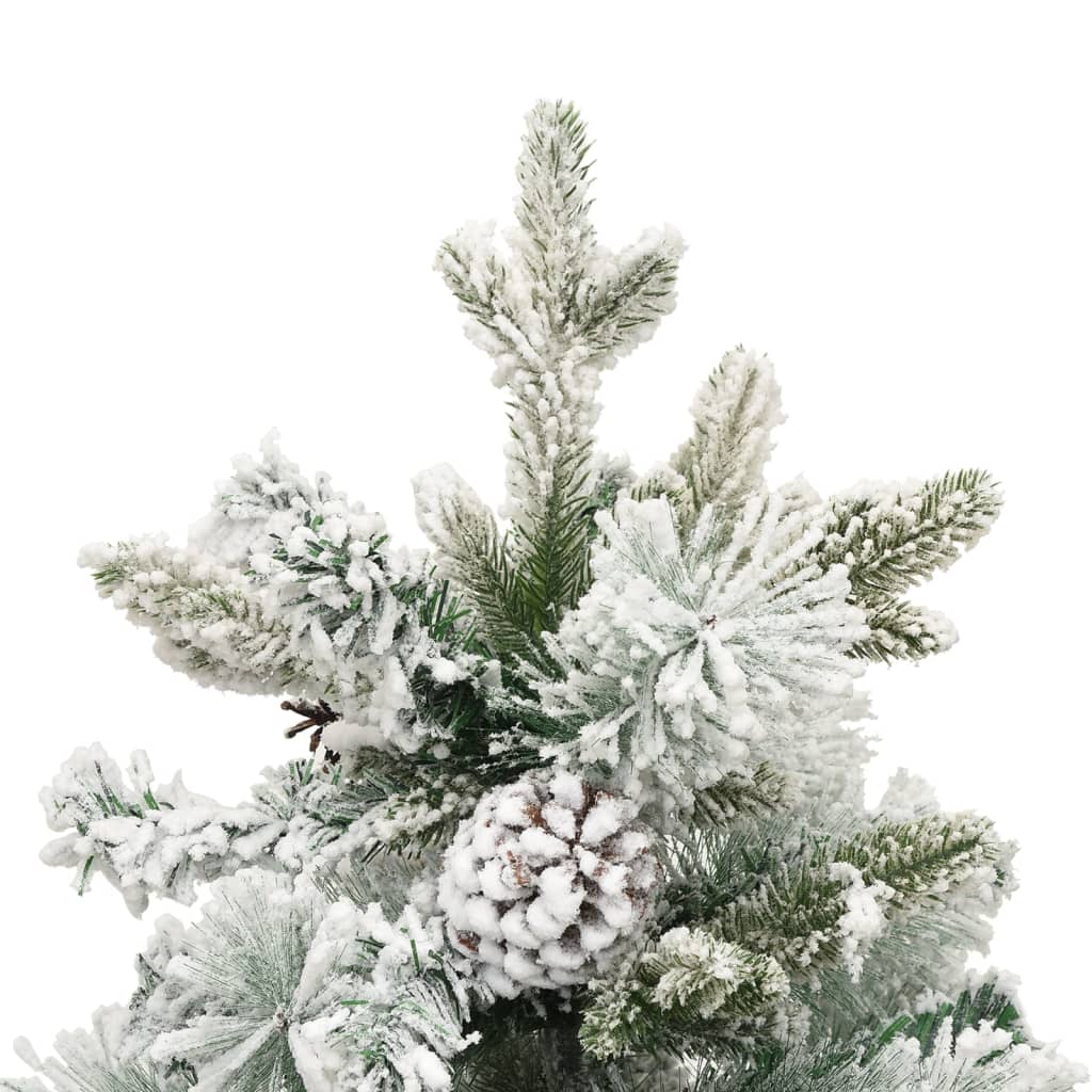 Kerstboom met LED's, dennenappels en sneeuw 150 cm PVC en PE