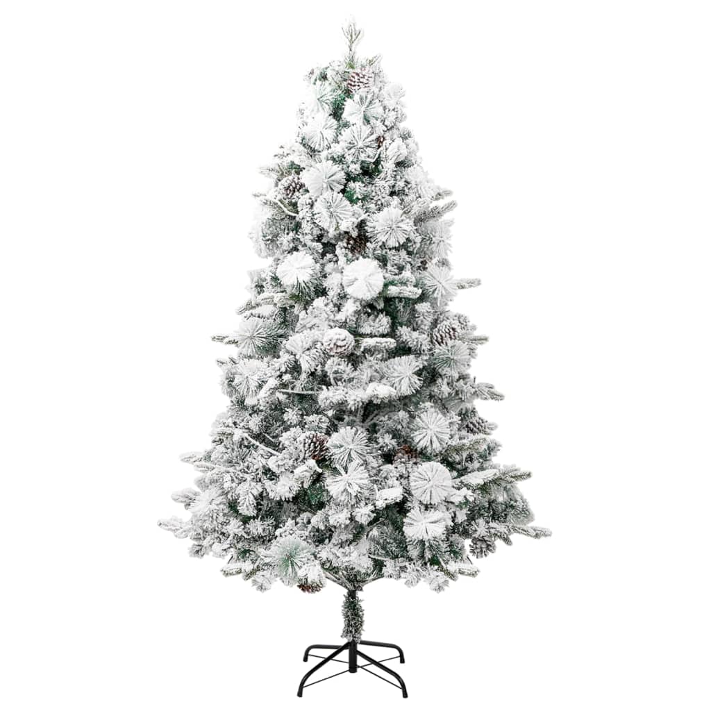 Kerstboom met LED's, dennenappels en sneeuw 195 cm PVC en PE