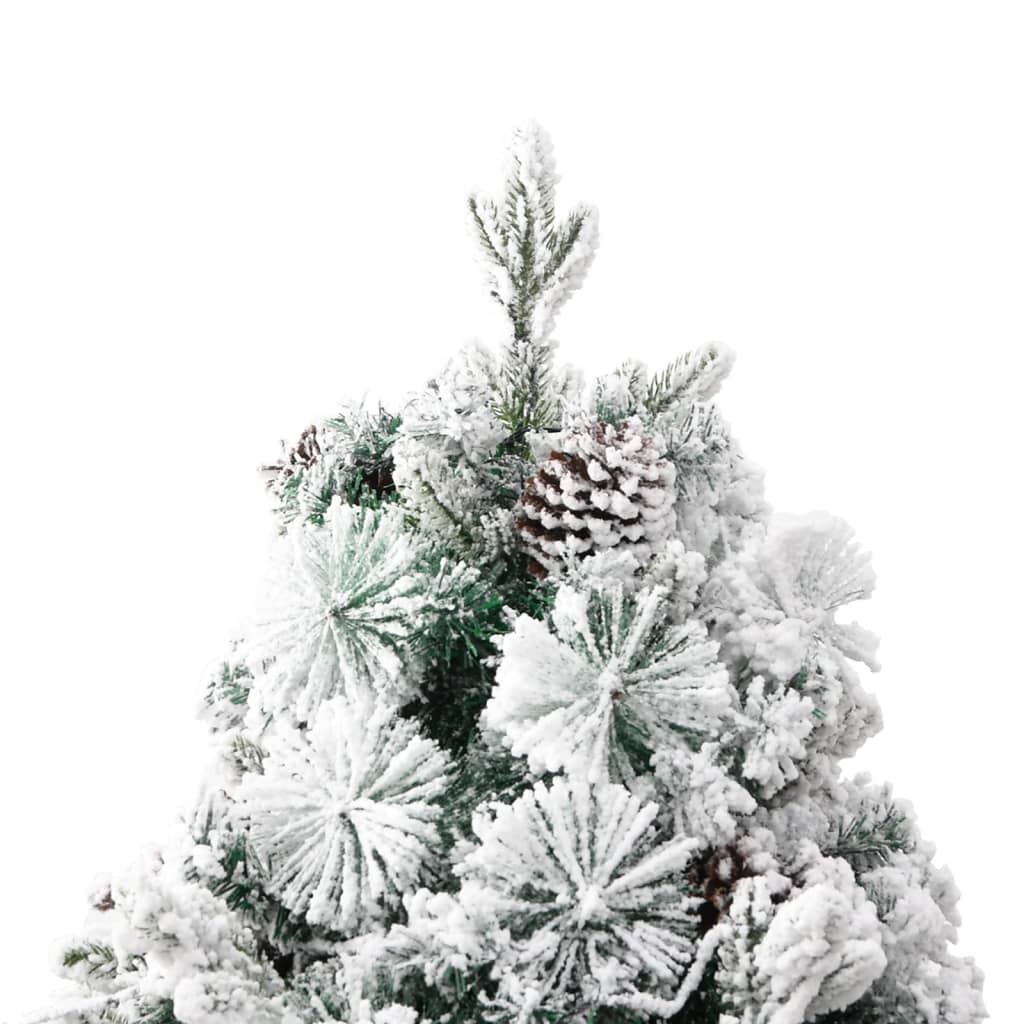 Kerstboom met LED's, dennenappels en sneeuw 195 cm PVC en PE