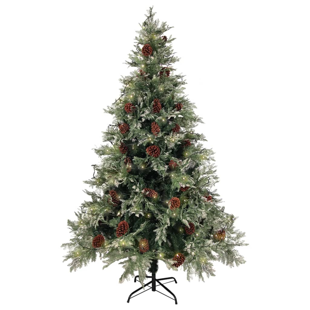 Kerstboom met LED's en dennenappels 120 cm PVC en PE groen wit