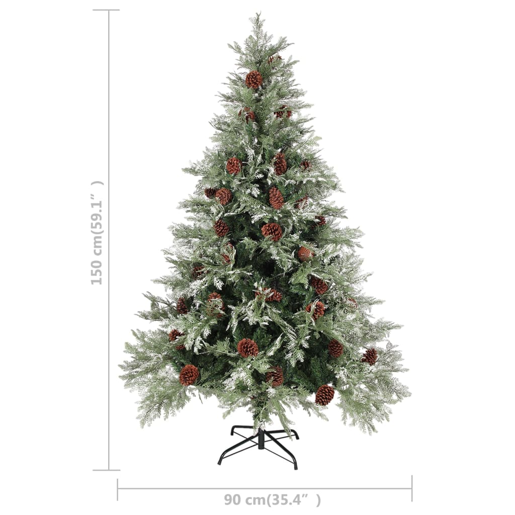 Kerstboom met LED's en dennenappels 150 cm PVC en PE groen wit