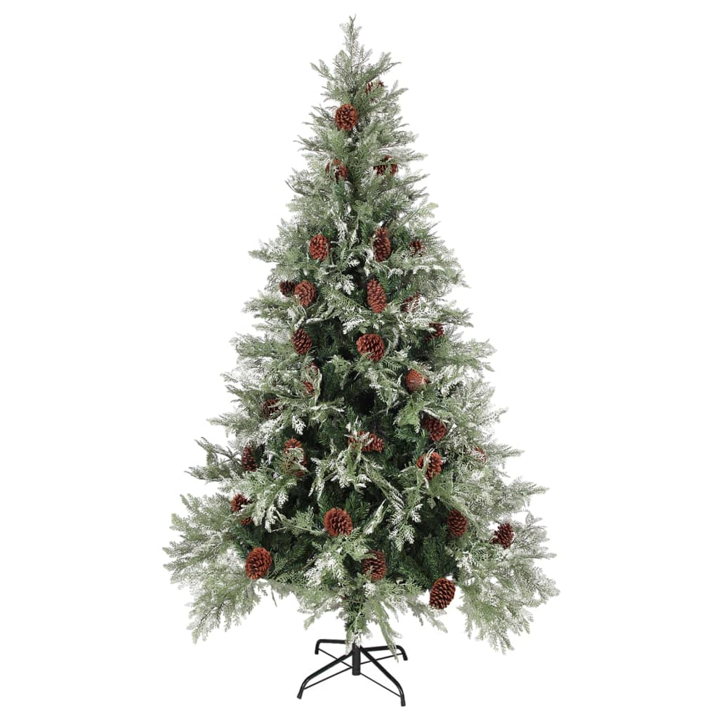 Kerstboom met LED's en dennenappels 195 cm PVC en PE groen wit