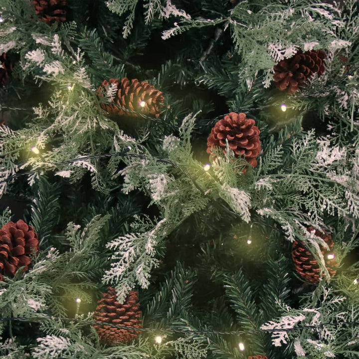 Kerstboom met LED's en dennenappels 195 cm PVC en PE groen wit