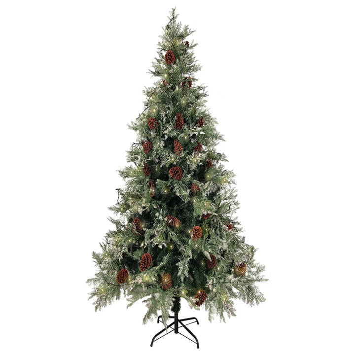 Kerstboom met LED's en dennenappels 225 cm PVC en PE groen wit