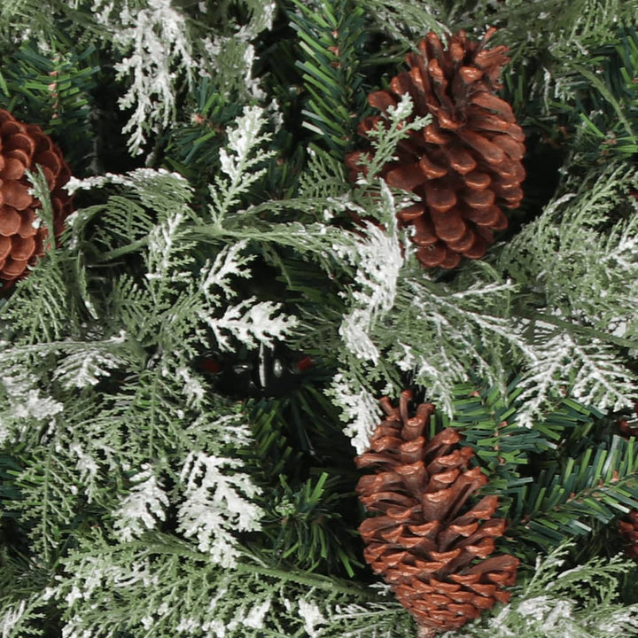 Kerstboom met LED's en dennenappels 225 cm PVC en PE groen wit