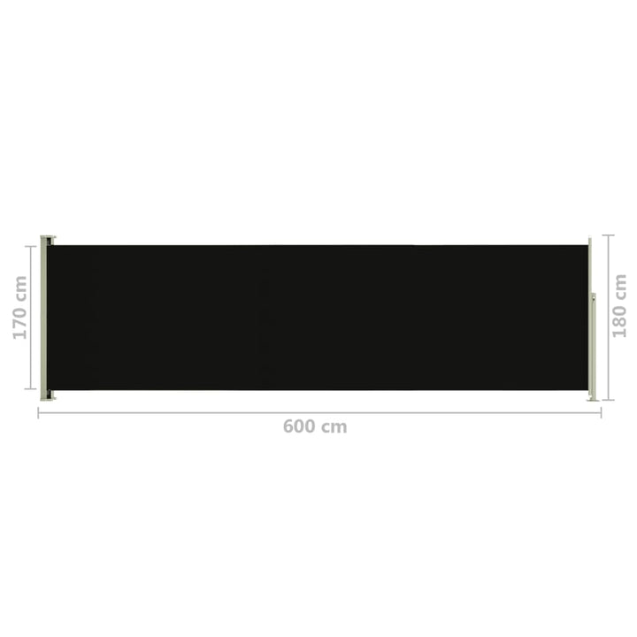 Tuinscherm uittrekbaar 180x600 cm zwart