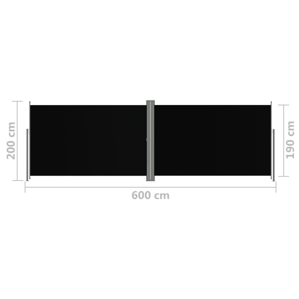 Tuinscherm uittrekbaar 200x600 cm zwart