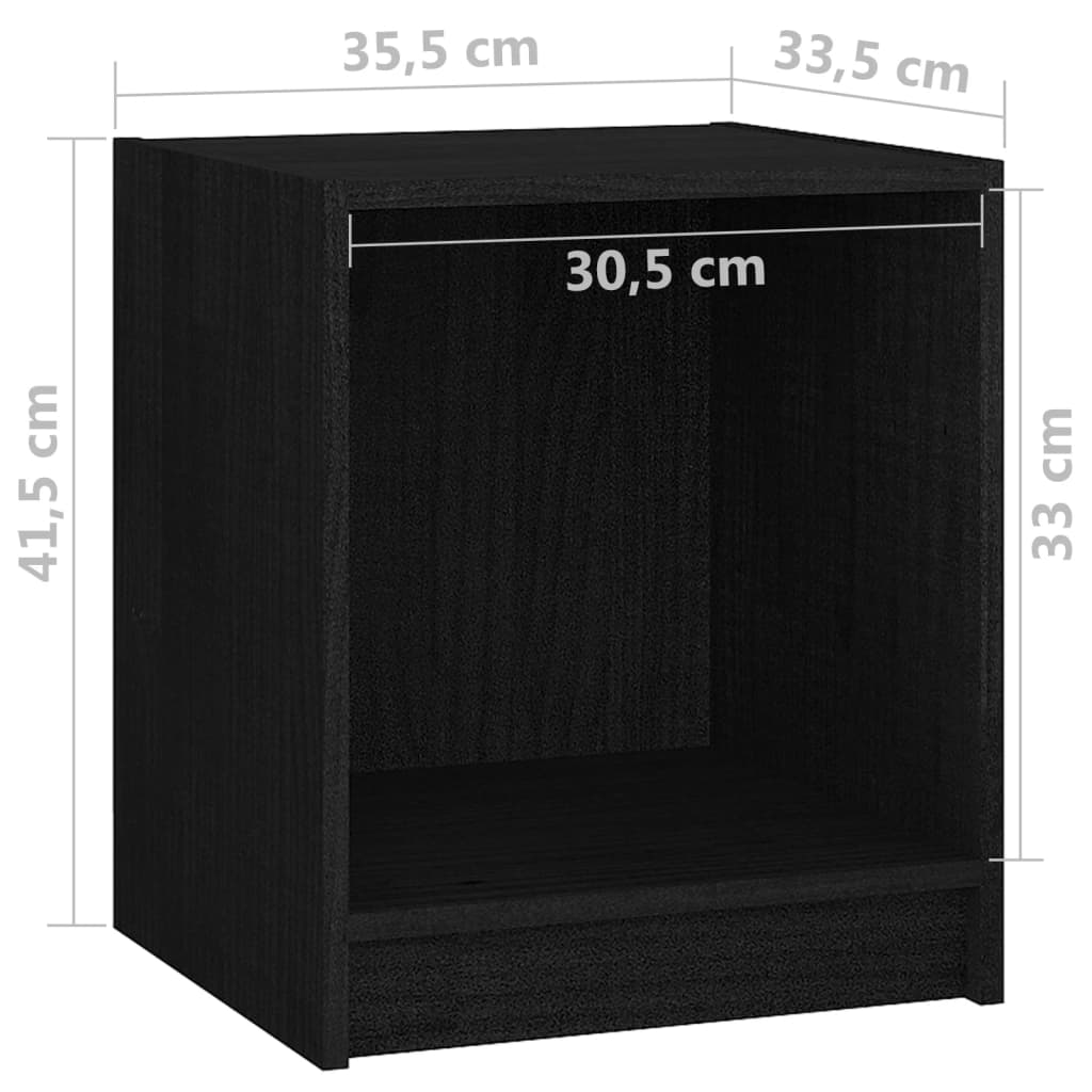 Nachtkastje 35,5x33,5x41,5 cm massief grenenhout zwart