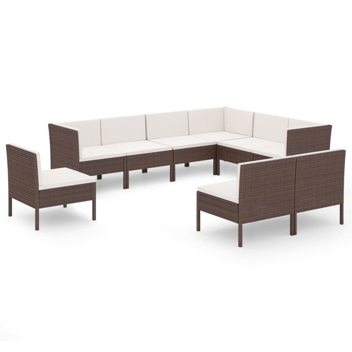 9-delige Loungeset met kussens poly rattan bruin