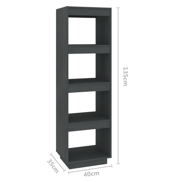 Boekenkast/kamerscherm 40x35x135 cm massief grenenhout grijs